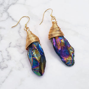 Rainbow Aura Quartz Dangles
