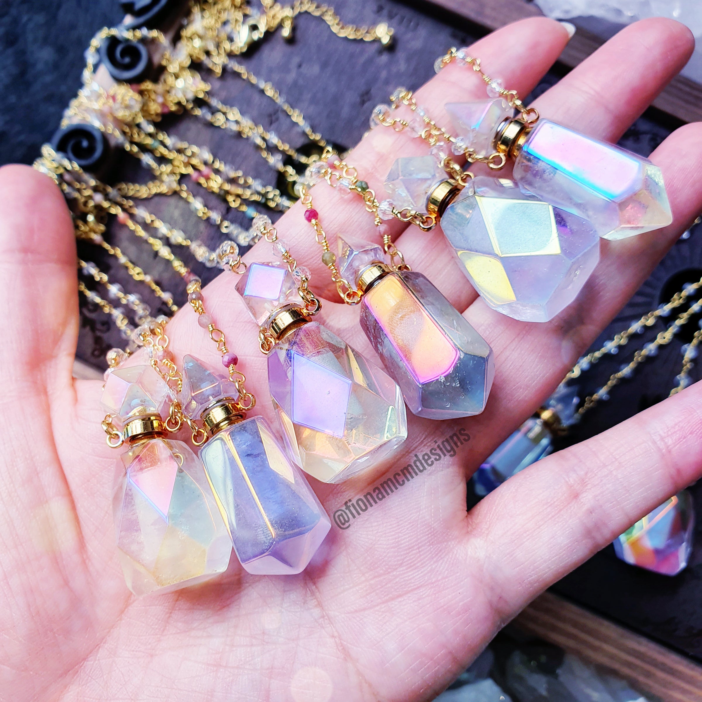 Aura Quartz Point Bottle Necklace